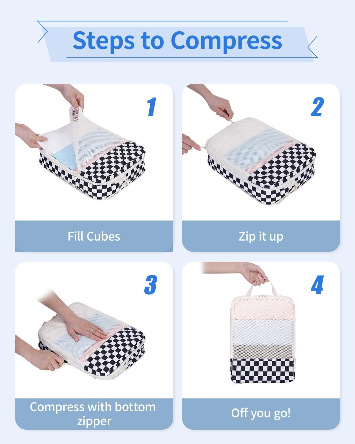 Narwey 6 Set Compression Packing Cubes for Travel Kids Women Carry on, Packing Organizers Bag for Backpack Luggage Suitcase Duffle Bags