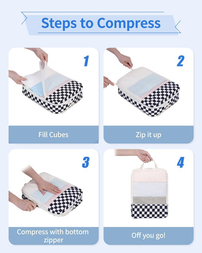 Narwey 6 Set Compression Packing Cubes for Travel Kids Women Carry on, Packing Organizers Bag for Backpack Luggage Suitcase Duffle Bags