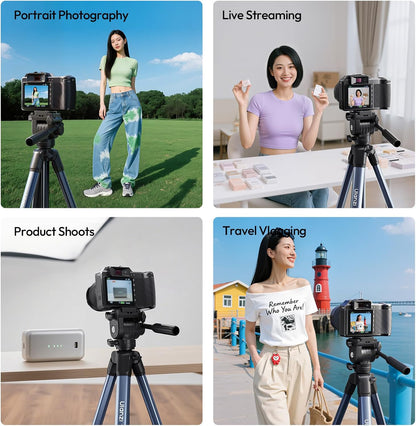 ULANZI TT39 Travel Tripod with Fluid Head, Lightweight Camera Stand for DSLR and Phone, Compact 61'' Tripod Mount with Phone Clip for Outdoor Vlogging and On-The-Go Shooting