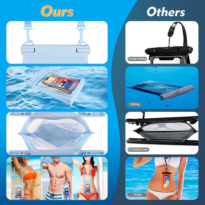 Large Waterproof Phone Pouch Floating, [Double Seals] IPX8 Waterproof Pouch for Beach Vacation, Cell Phone Dry Bag for iPhone Samsung Google All Phones Light Blue