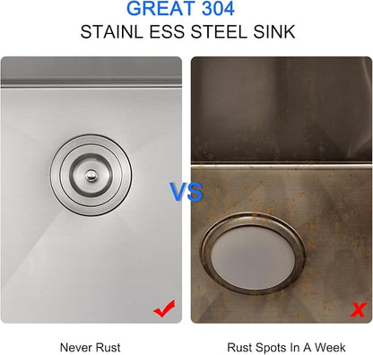 20 x 16 Inch Undermount Kitchen Sink, 304 Stainless Steel Single Bowl Small - Image 7
