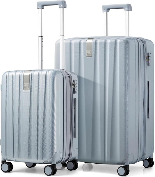 Hanke Expandable Hard Shell Luggage Sets 2 piece Carry On Luggage with Wheels Suitcases Lightweight Checked Travel Luggage Rolling Large Suitcase Travel Luggage Bag Woman Men 20/29 Inch(Gray)