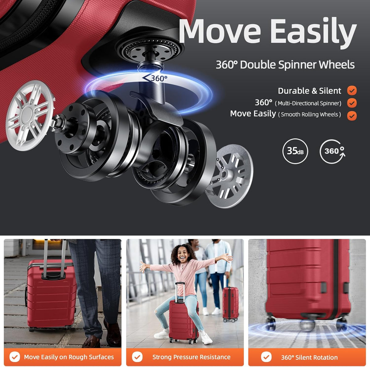SHOWKOO Luggage Sets Expandable PC+ABS Durable Suitcase Double Wheels TSA Lock Bright Red