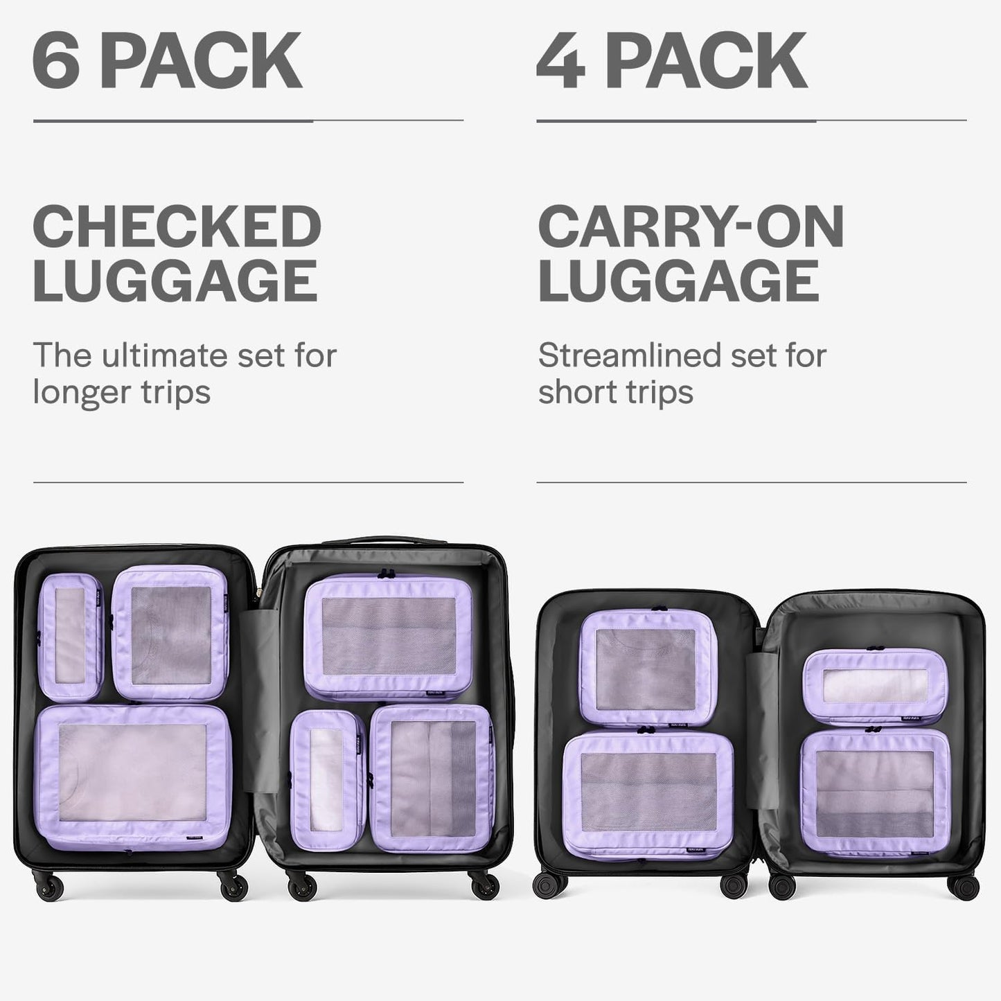Compression Packing Cubes for Travel - Luggage Organizer Bags - Double Zipper Packing Cubes for Suitcases (4-Pack, Purple)