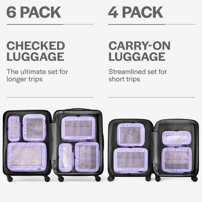 Compression Packing Cubes for Travel - Luggage Organizer Bags - Double Zipper Packing Cubes for Suitcases (4-Pack, Purple)