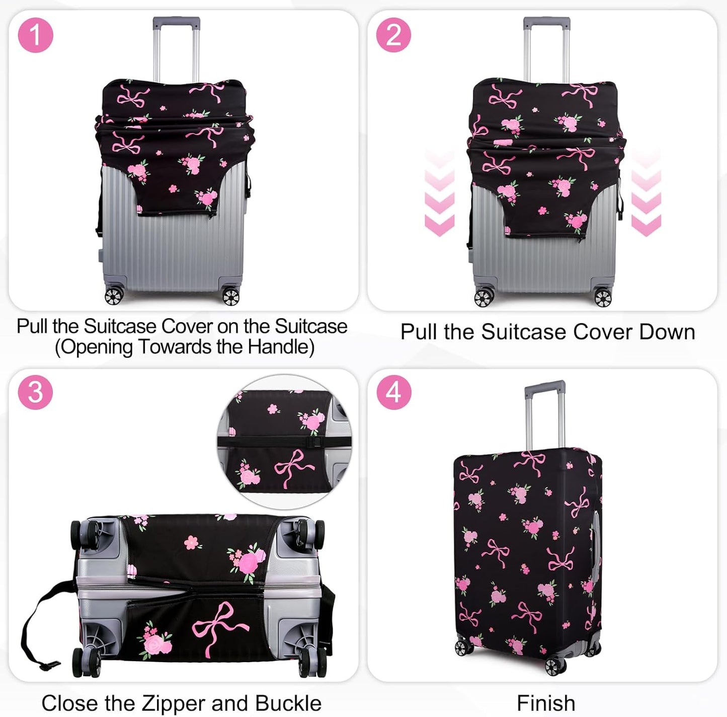 Pink Dino Suitcase Luggage Cover, Thick Suitcase Cover for Carry on Luggage Protector Fits 18-30 Inch Case