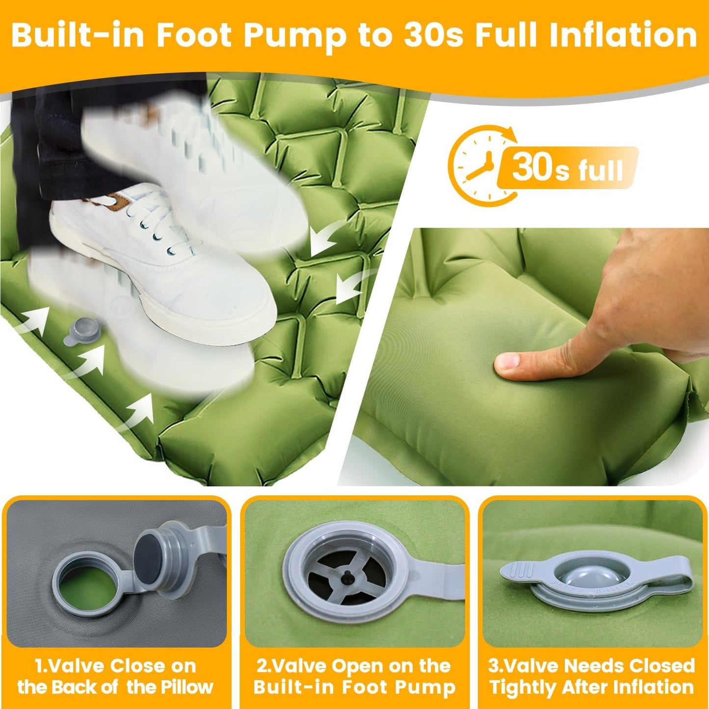 Ultralight Camping Sleeping Pad with Built-in Pillow & Foot Pump, Compact Inflatable Air Mattress for Backpacking, Hiking, Tent, Travel Camp & Outdoor Adventures