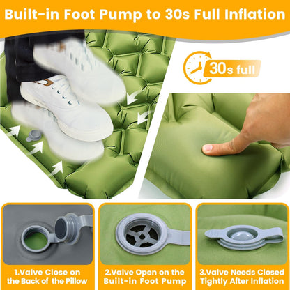 Ultralight Camping Sleeping Pad with Built-in Pillow & Foot Pump, Compact Inflatable Air Mattress for Backpacking, Hiking, Tent, Travel Camp & Outdoor Adventures