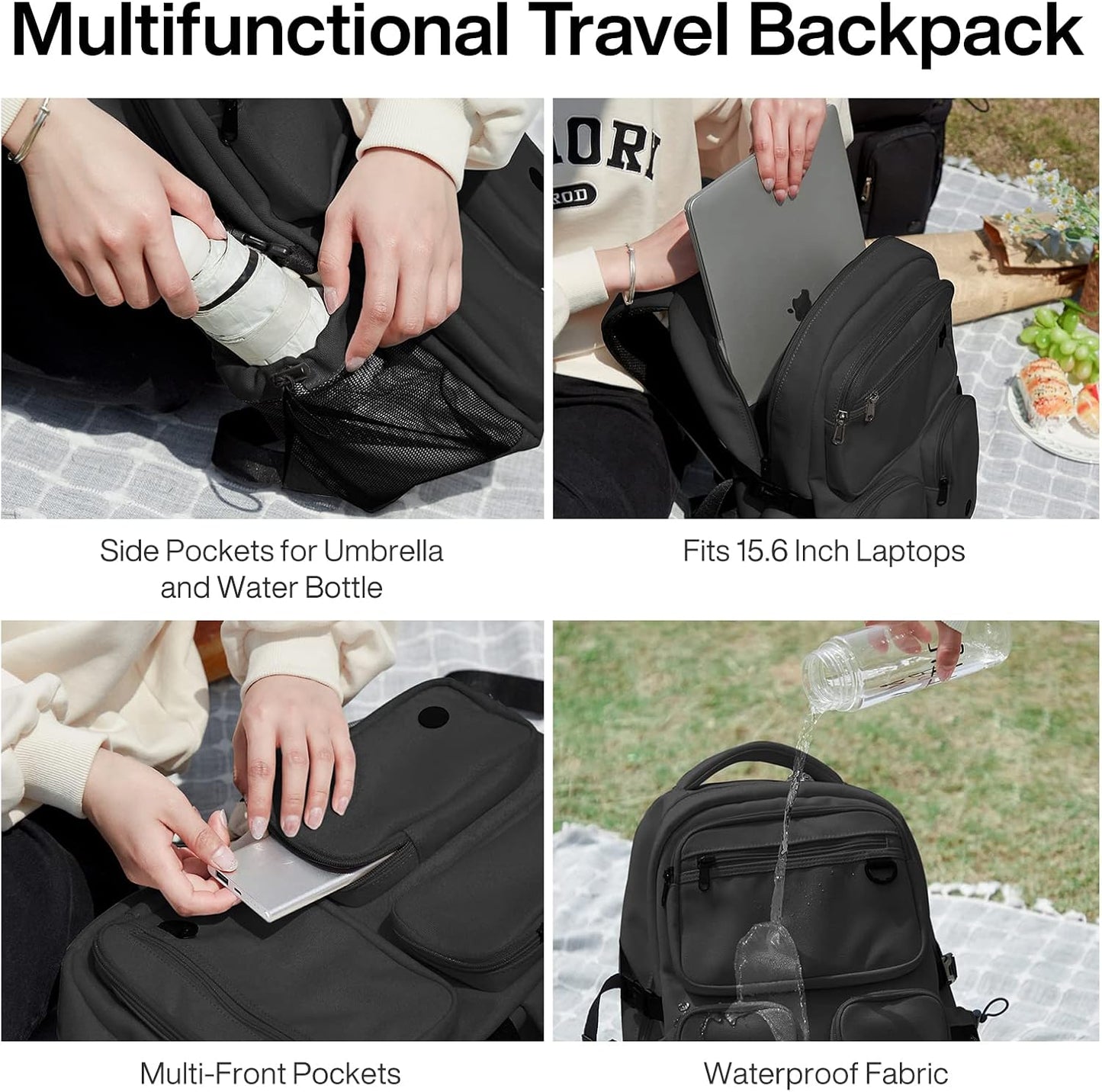 mixi Travel Laptop Backpack, Lightweight Durable School Bookbag Men Woman 15.6" Computer Bag, Water Resistant Outdoor Hiking Backpacks With Multifunction Pockets, 17 Inch, Black