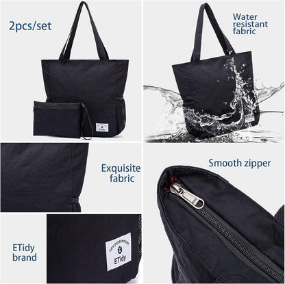 ETidy Large Capacity Foldable Tote Bag With Zipper Water-resistant SandproofWomen Beach Bag Handbag GymBag Travel ShoppingBag