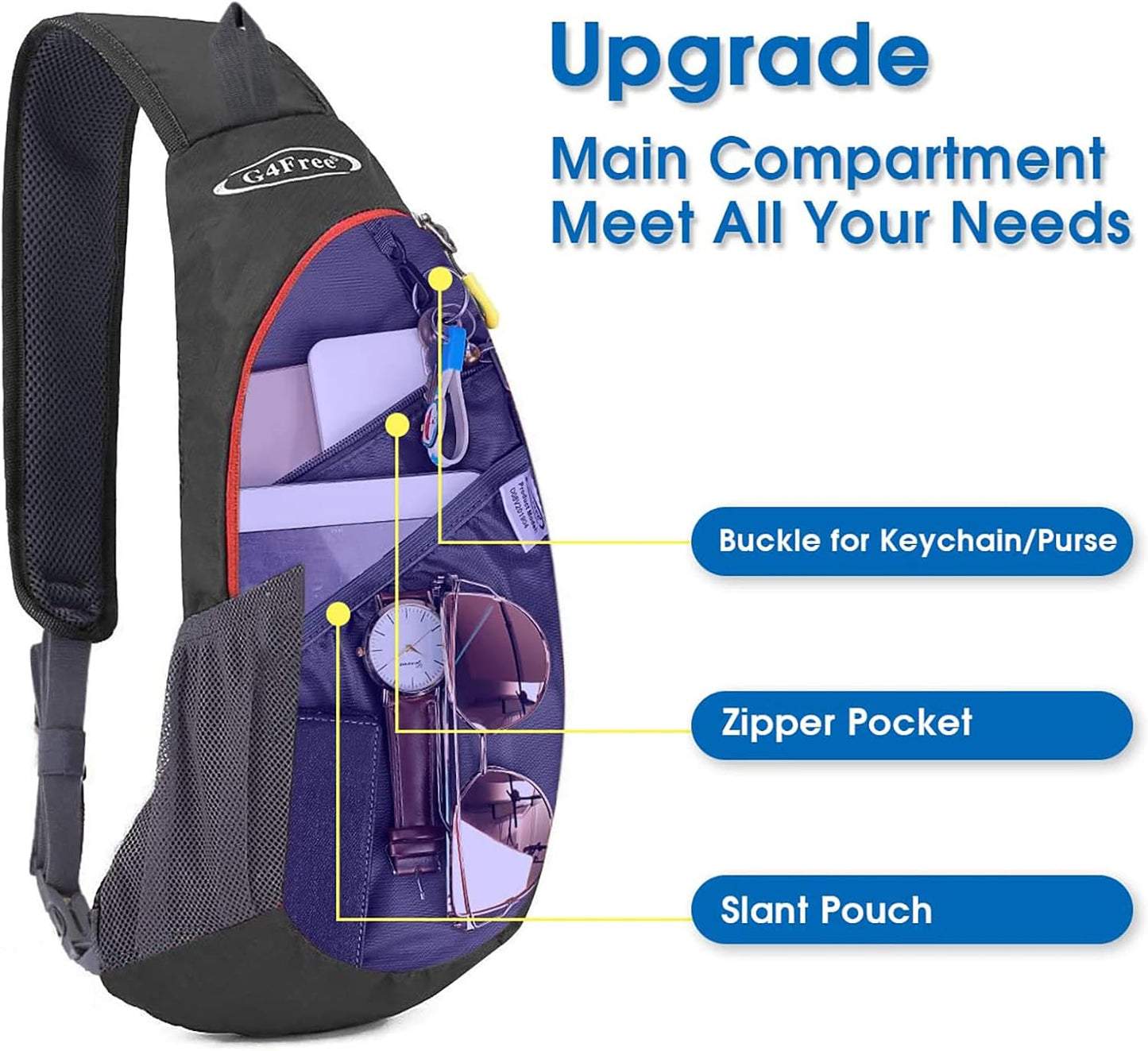 G4Free Sling Bag for Men Women, Small Crossbody Backpack Lightweight Chest Shoulder Bags for Travel, Outdoor and Sports (Black-red)