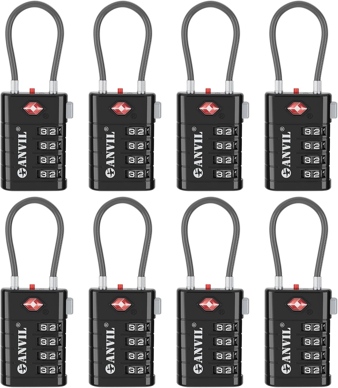 ANVIL 4 Digit Luggage Locks, TSA Locks for Luggage, Advanced TSA008 core, Alert Indicator for Your Travel Lock, Suitcase Lock. (8, Black)