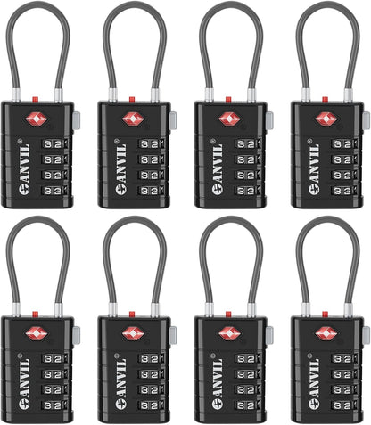 ANVIL 4 Digit Luggage Locks, TSA Locks for Luggage, Advanced TSA008 core, Alert Indicator for Your Travel Lock, Suitcase Lock. (8, Black)