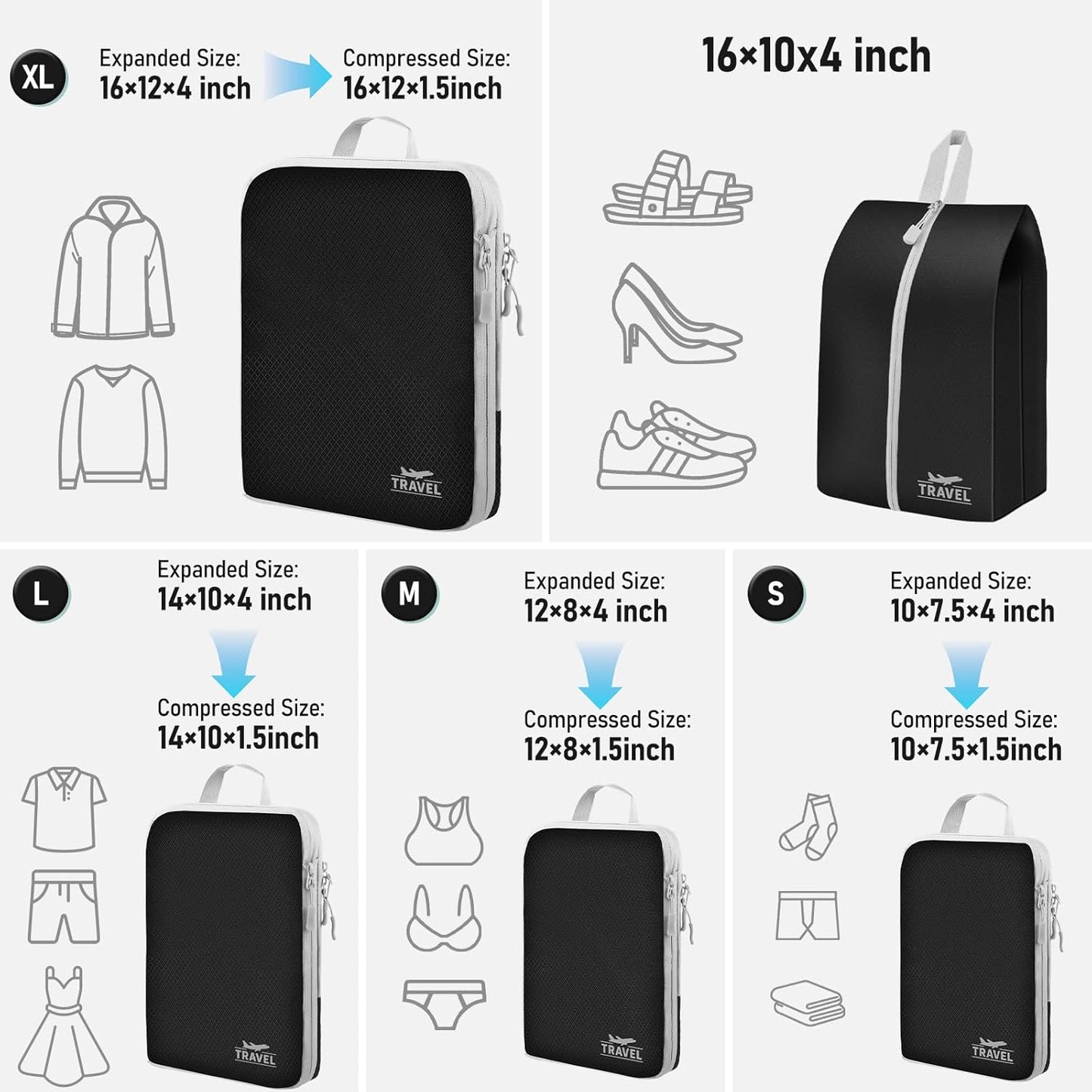 4-Piece Packing Cube Set - Lightweight Luggage Organizers for Travel, Vacation and Suitcases - Durable Accessories with Compression