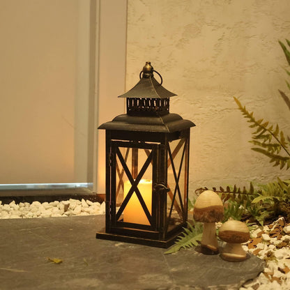 DECORKEY Lantern Decorative Indoor & Outdoor, Large Hanging Candle Lanterns Home Decor, Vintage Metal Candle Holders for Front Porch Patio Wedding Party, Halloween Christmas Decorations (Black)