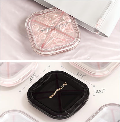 1 Pack Small Purple Pill Organizer, 4 Compartments, Compact Stylish Cute Travel Camping Pill Box Daily Medicine Pill Case, Portable and Moistureproof to Store Vitamins, Medication and Supplements