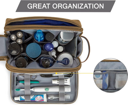 BAGSMART Toiletry Bag for Men, Canvas Travel Toiletry Organizer Dopp Kit Water-resistant Shaving Bag for Toiletries Accessories,Khaki-Large