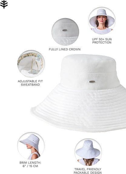 Coolibar UPF 50+ Women's Brittany Beach Hat - Sun Protective White