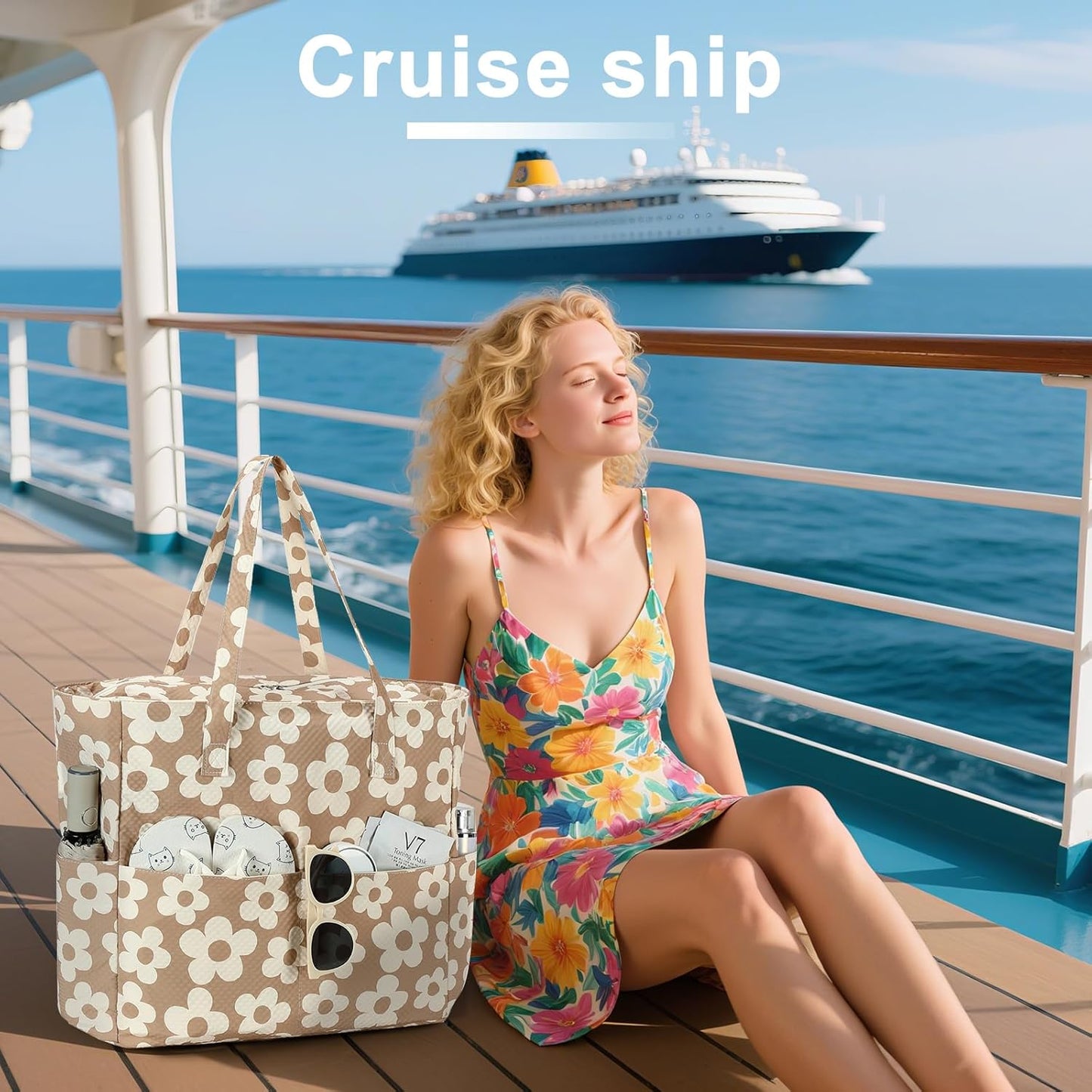 LEDAOU Beach Bag Waterproof Sandproof Women Tote Bag Pool Bag with Zipper for Gym Grocery Travel with Wet Pocket