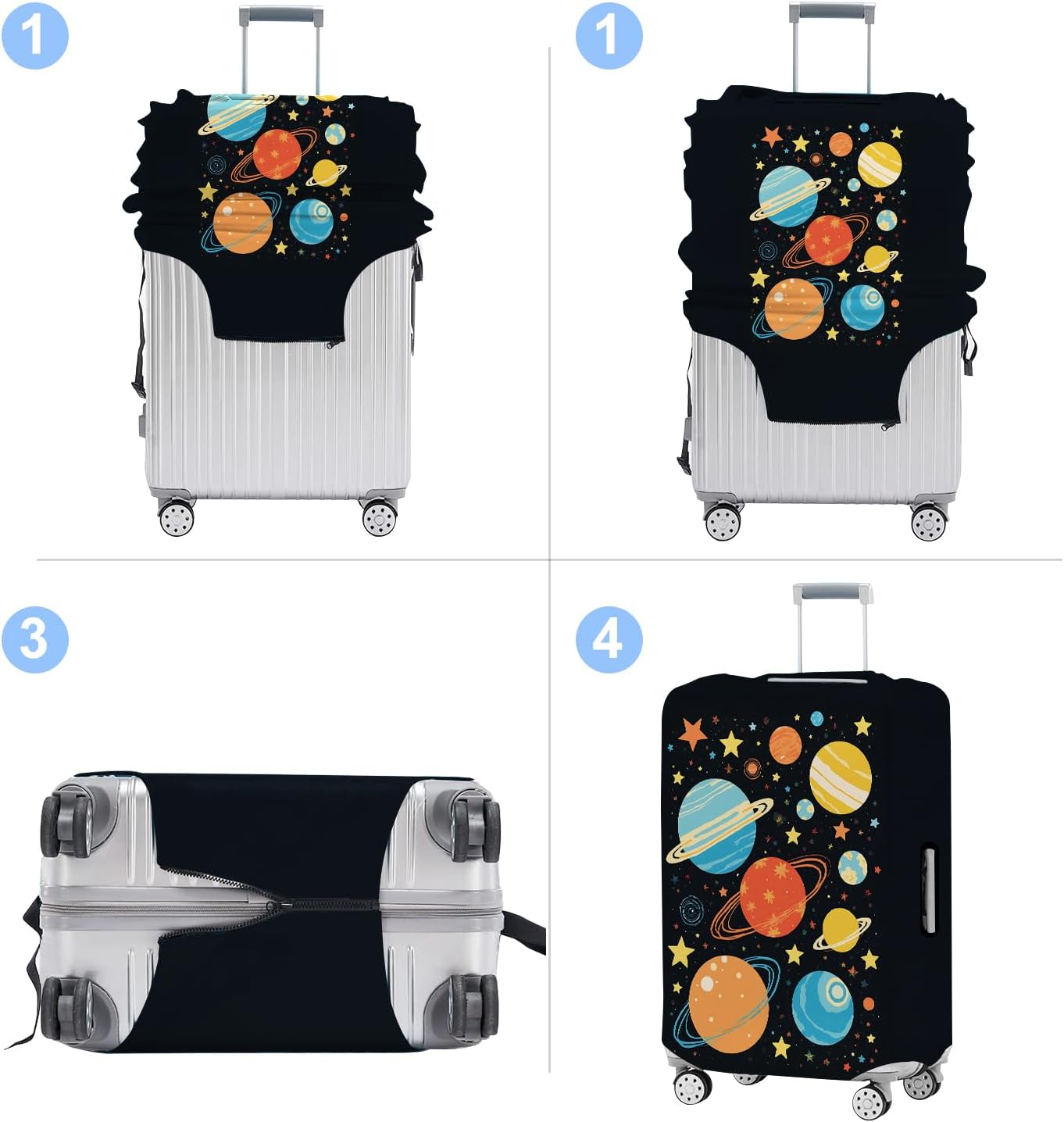 Planet Luggage Cover Washable Suitcase Protector Anti-Scratch,Stretchable Fit for 20-34Inch Luggage Durable Travel Bag Cover with Zipper Closure