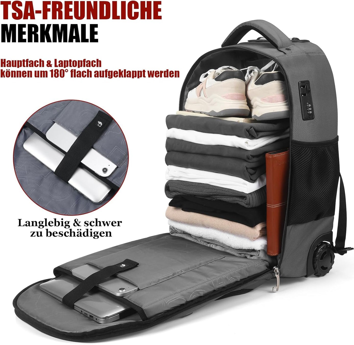 star cloud 21x14x9 Rolling Backpack with Wheels - Water-Resistant, 17.3" Laptop Compartment, Ideal Carry-On for Overnight Travel, College, Work - Wheeled Business Backpack for Adults