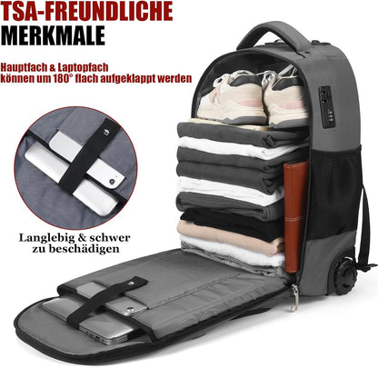 star cloud 21x14x9 Rolling Backpack with Wheels - Water-Resistant, 17.3" Laptop Compartment, Ideal Carry-On for Overnight Travel, College, Work - Wheeled Business Backpack for Adults