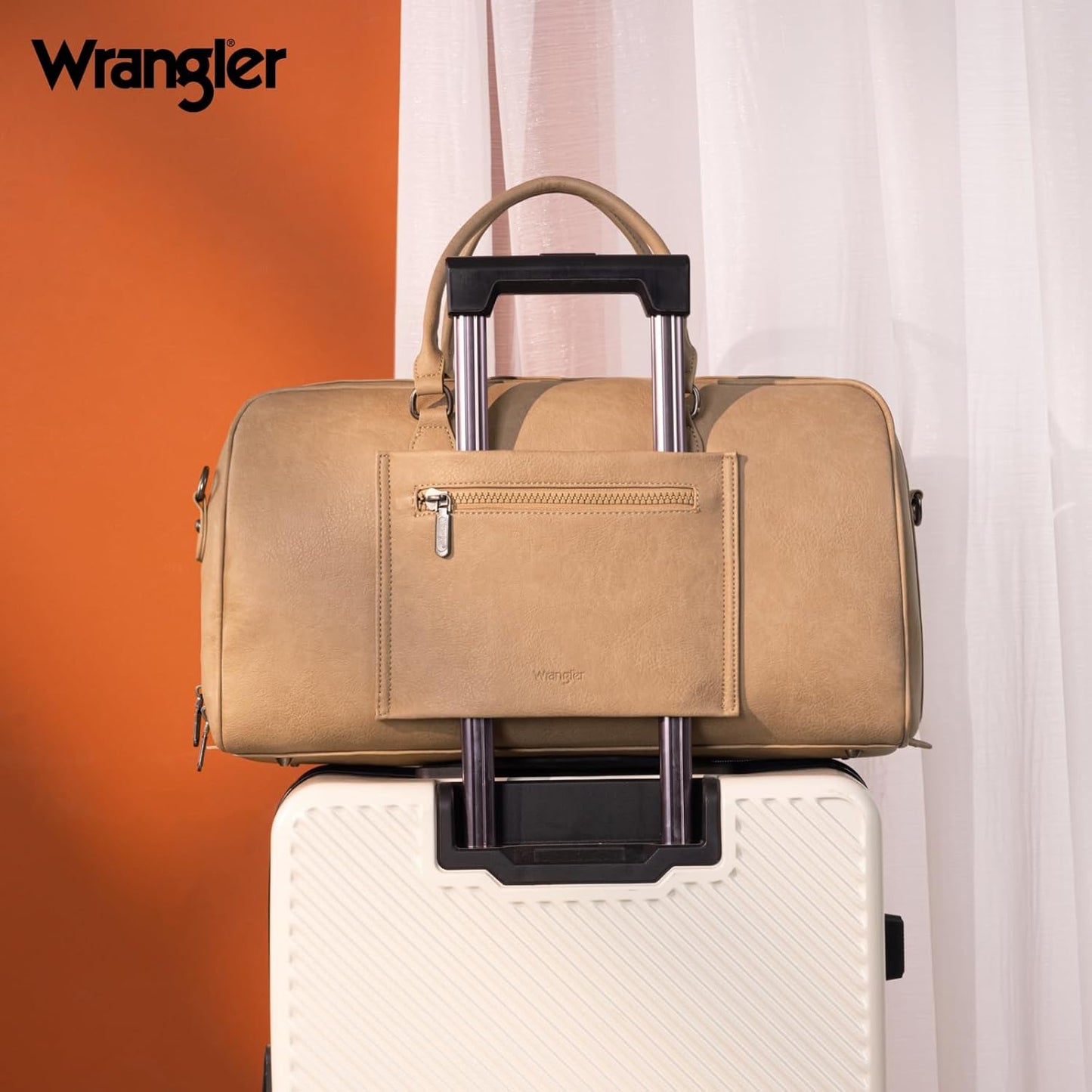 Wrangler Travel Duffel Bag Large Weekender Bag for Women Designer Carry on Overnight Bag for Trips Leather Luggage Bag Khaki