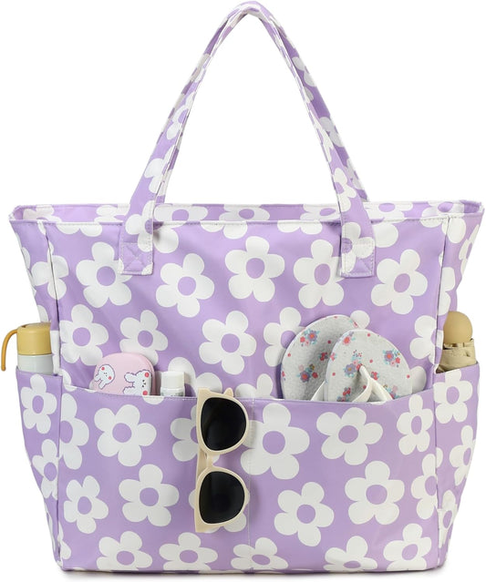 Beach Pool Bags Tote for Women Ladies Large Gym Tote Carry On Bag With Wet Compartment for Weekender Travel Waterproof