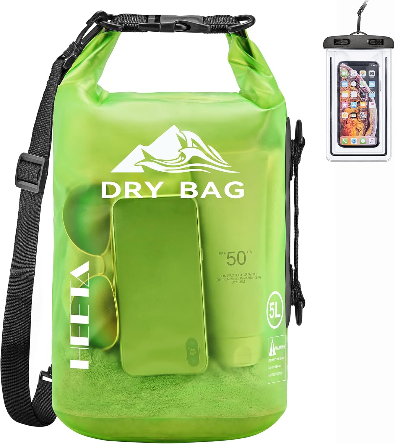 HEETA Dry Bag Waterproof for Women Men, 5L/10L/20L/30L/40L Roll Top Lightweight Dry Storage Bag Backpack with Phone Case for Travel Swimming Boating Kayaking Paddle Board Camping Beach Accessories