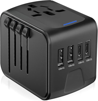 JMFONE Universal Travel Plug Adapter 5 in 1 Charger, European Travel Plug Adapter 2xUSB-A and 2xUSB C Wall Charger with Worldwide AC Outlet,International Power Adapter for Europe USA UK AUS Asia