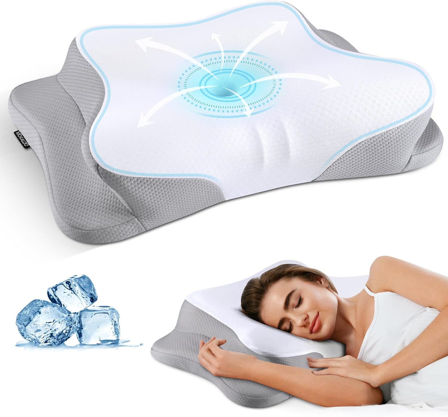 Cervical Neck Pillow for Pain Relief - Cooling Ergonomic Neck Support Pillow for Sleeping, Orthopedic Contour Memory Foam Pillows for Side, Back & Stomach Sleepers with Pillowcase