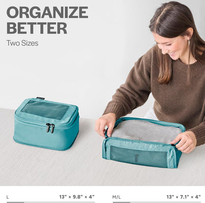 Compression Packing Cubes for Travel - Luggage Organizer Bags - Double Zipper Packing Cubes for Suitcases (2-Pack, Teal)