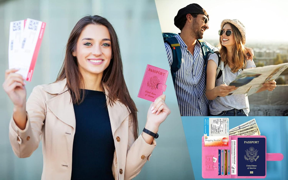 Passport Holder Cover Wallet RFID Blocking Leather Card Case Travel Accessories for Women Men (Grey)