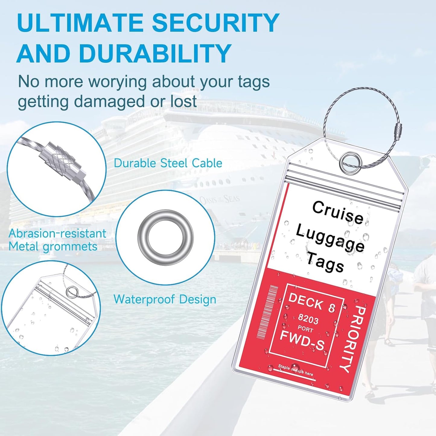 Cruise Ship Essentials, 8 Cruise Luggage Tag Holder, 4 Retractable Lanyards for Cruise Ship Cards, Cruise Essentials 2025 Works with All Cruise Lines