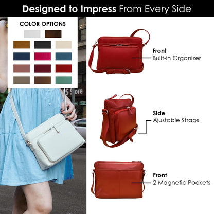 ili New York Genuine Leather Crossbody Bags for Women - Premium RFID Blocking Shoulder Bag Organizer with Adjustable Strap