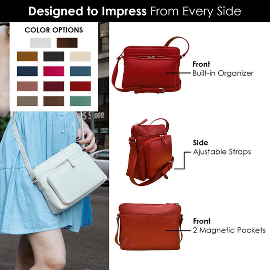 ili New York Genuine Leather Crossbody Bags for Women - Premium RFID Blocking Shoulder Bag Organizer with Adjustable Strap