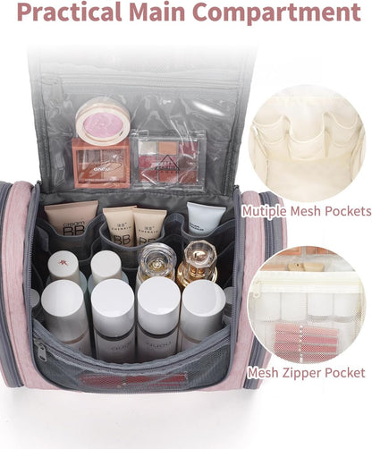 Narwey Hanging Toiletry Bag for Women Travel Makeup Bag Organizer Toiletries Bag for Cosmetics Essentials Accessories(Large, Pink)