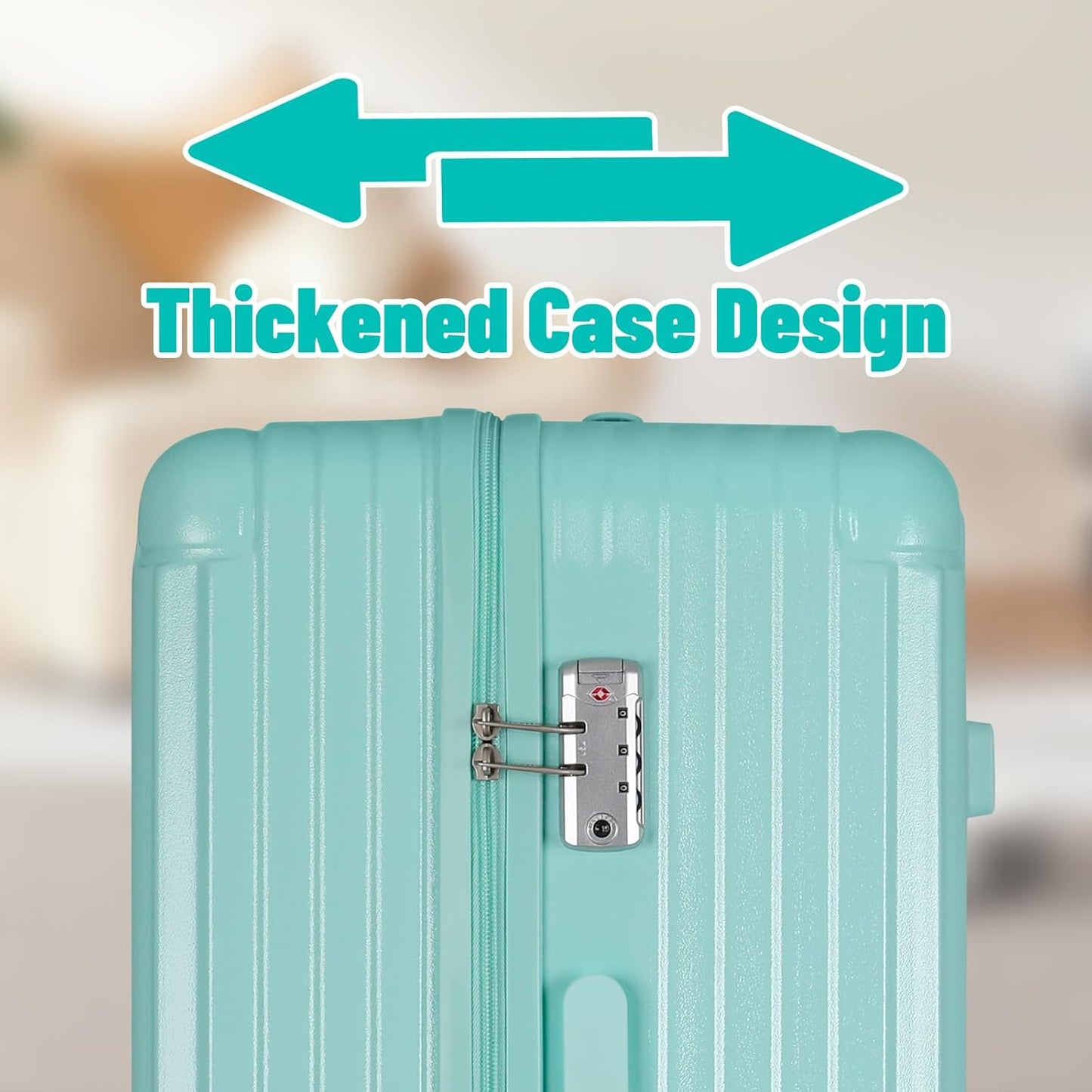 Carry-on 20 Inch and 28 Inch Square Thickened ABS+PC Hard Shell luggage, 2-Piece Suitcase Set with TSA Lock & Dual Zipper Mesh Inner Layer Design, Mint Green