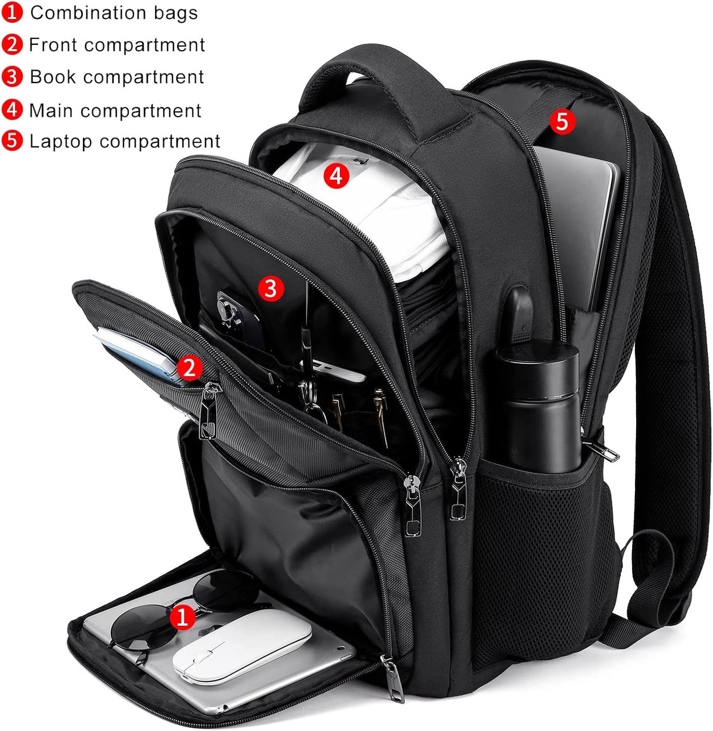 School Backpack for Teen Boys & College Students - 17.3 Inch Laptop Backpack with USB Charging Port, Anti-Theft Water Resistant Large Bookbag for Men, Travel & Work, Black