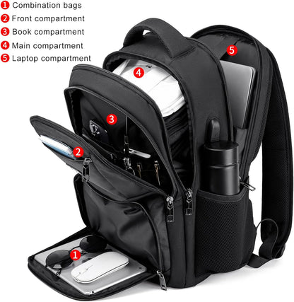 School Backpack for Teen Boys & College Students - 17.3 Inch Laptop Backpack with USB Charging Port, Anti-Theft Water Resistant Large Bookbag for Men, Travel & Work, Black