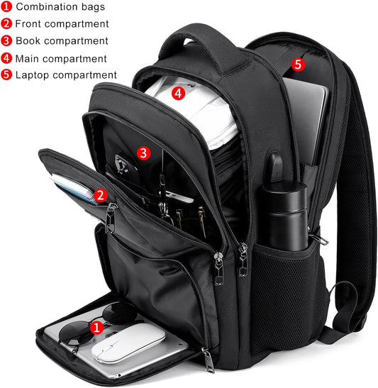 School Backpack for Teen Boys & College Students - 17.3 Inch Laptop Backpack with USB Charging Port, Anti-Theft Water Resistant Large Bookbag for Men, Travel & Work, Black