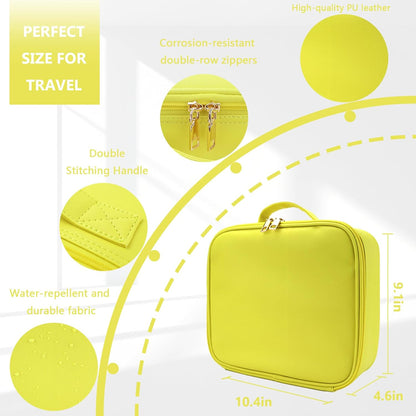 Travel Makeup Bag for Women and Makeup Artists Cosmetic Organizer Large Makeup Case,Travel Makeup Bag with Mirror 3 Color Setting,Portable Storage and Adjustable Dividers(yellow)