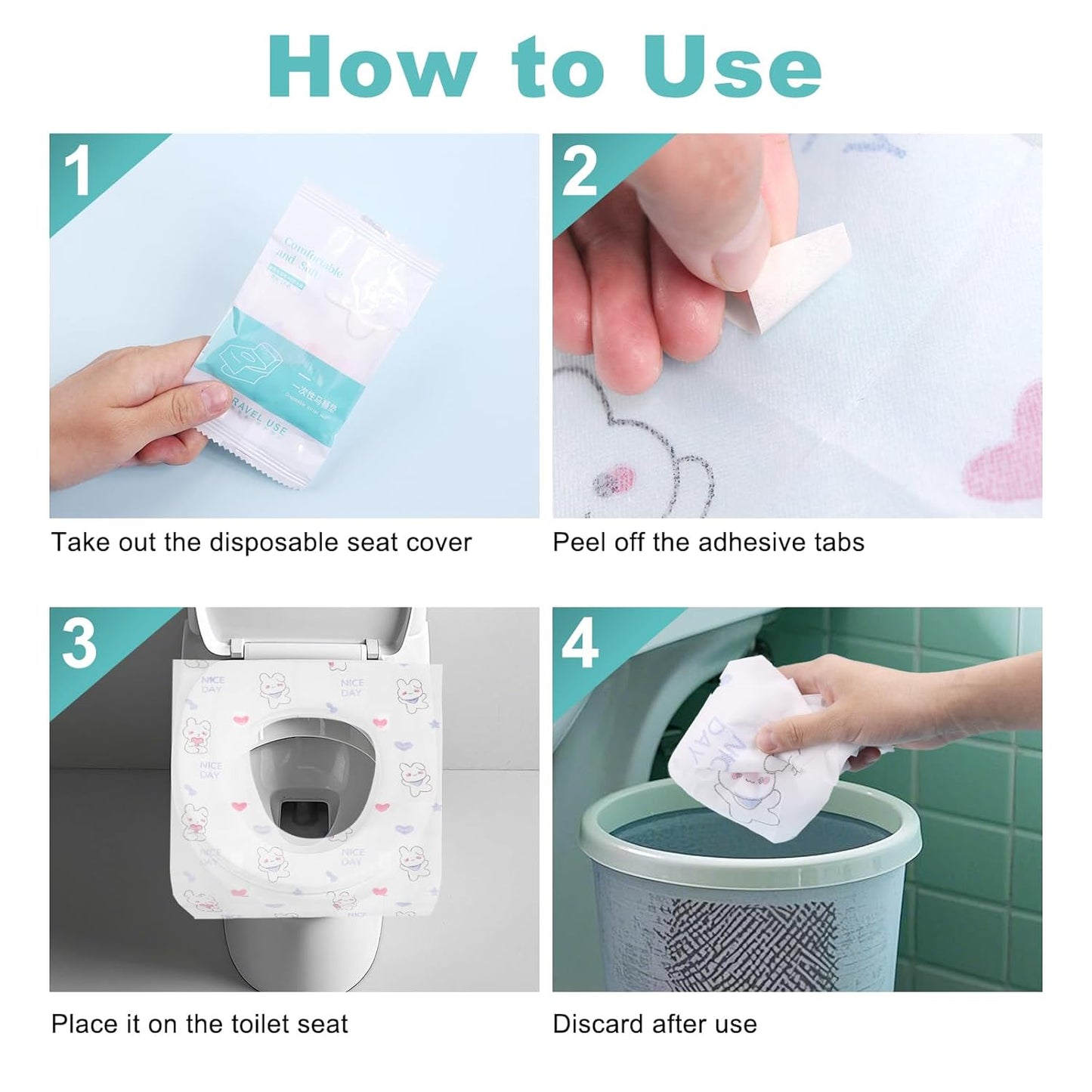 100 Packs Toddler Toilet Seat Covers Disposable, Disposable Toilet Seat Covers for Travel Waterproof Non-Woven, Travel Essentials for Kids Toddlers Potty Training (Individual Package)