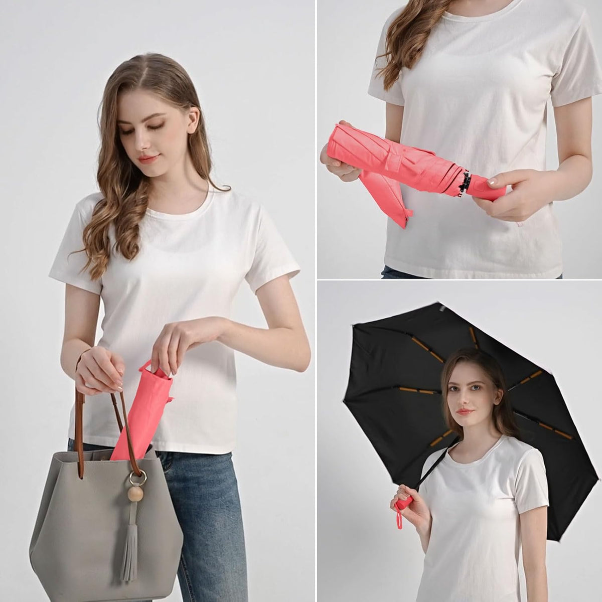 BAODINI Small UV Protection Travel Umbrella Compact for Rain and Sun UPF 50+ 41 inch Portable Umbrella for Women and Men