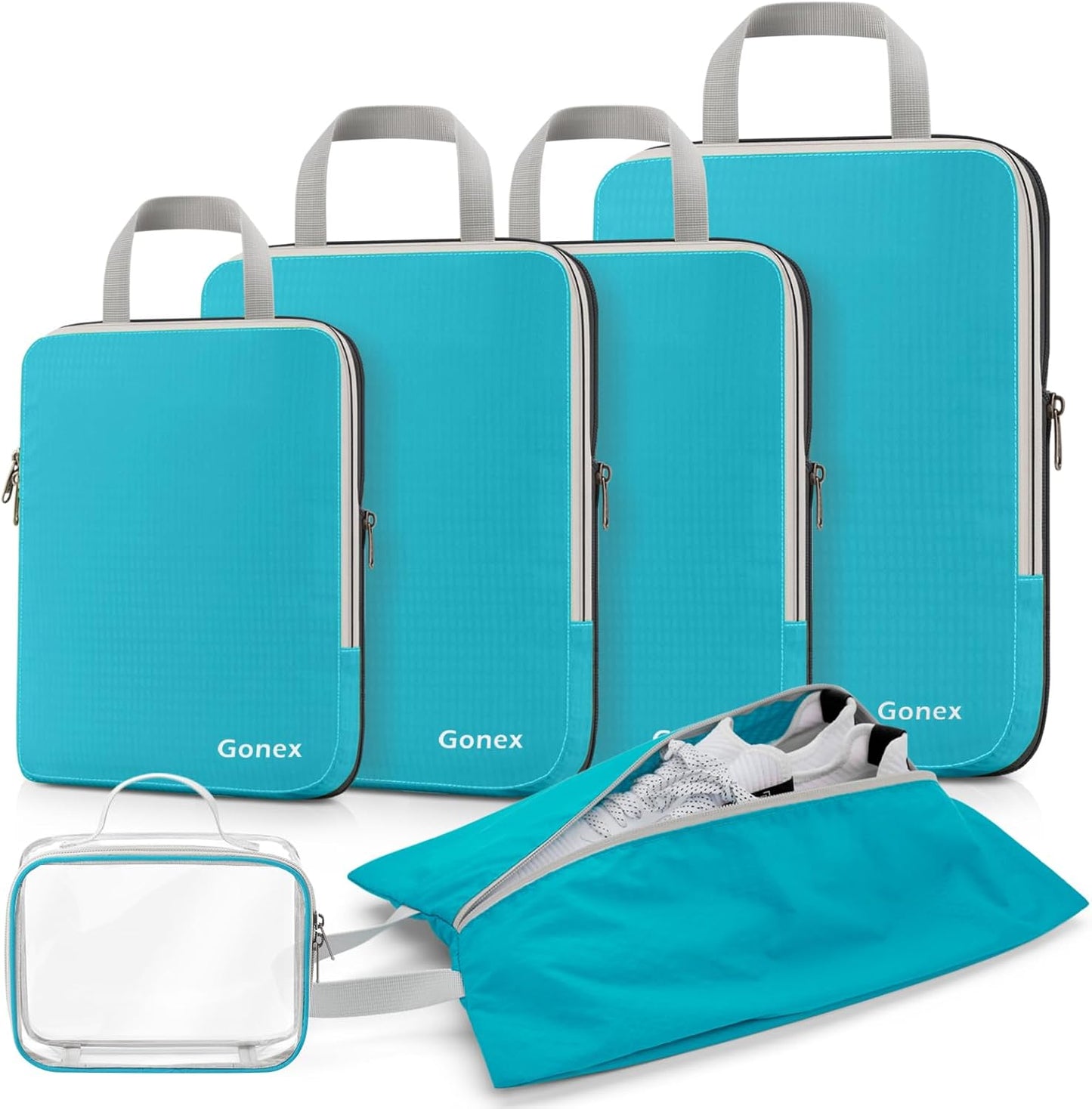 Gonex Compression Packing Cubes, 3pcs/4pcs Expandable Storage Travel Luggage Bags Organizers