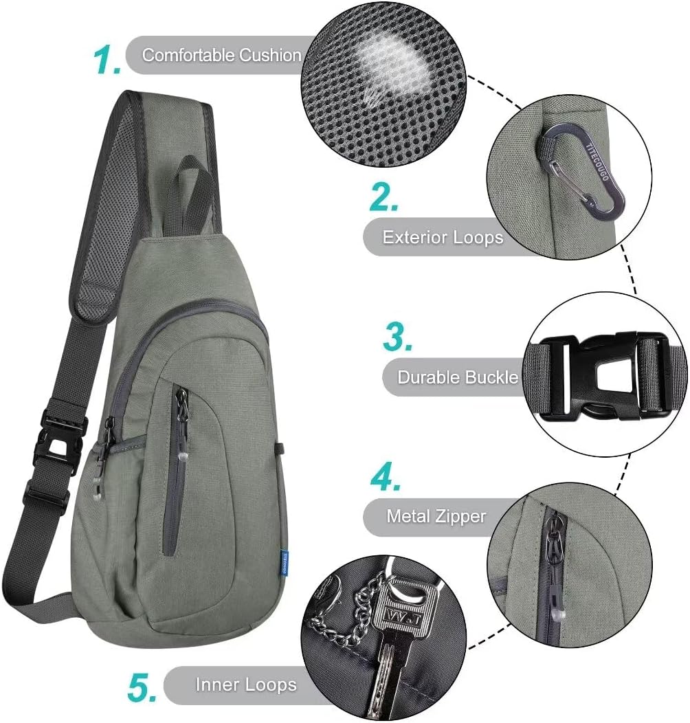 TITECOUGO Small Sling Bag, Lightweight Crossbody Backpack for Men Women, Shoulder Bag for Sports and Outdoor