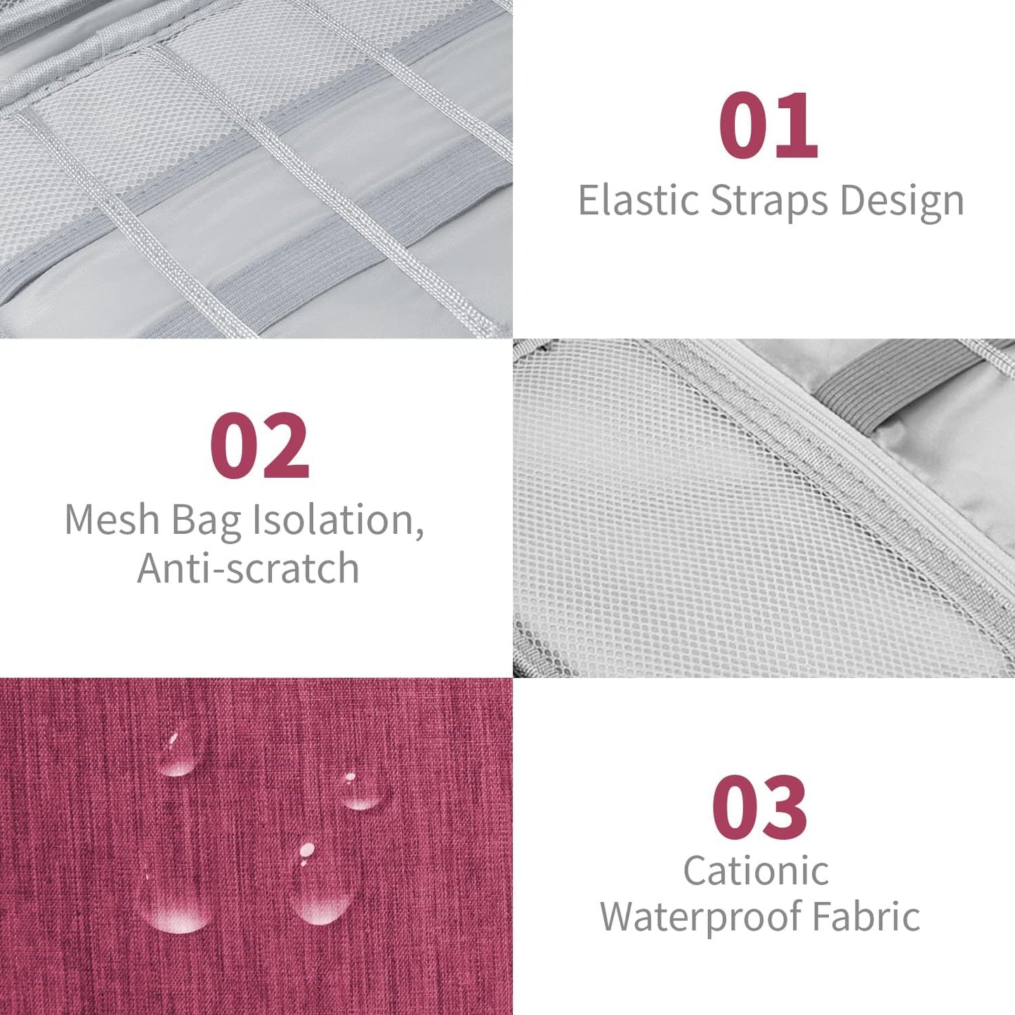 Electronics Travel Organizer,Portable Waterproof Electronic Travel Storage Bag for Small Charging Cord Storage,Charger,Small Electronics,SD Card etc,for Travel,Business -Wine Red