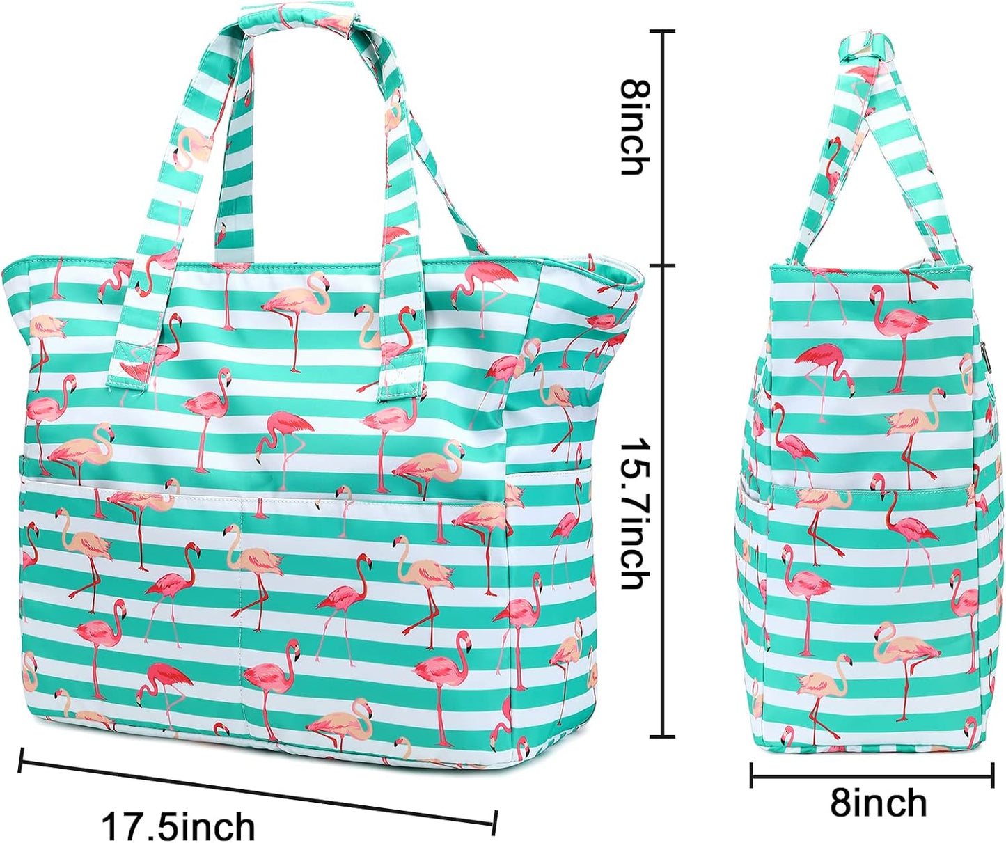 LEDAOU Large Beach Tote Bag Women Waterproof Sandproof Zipper Beach Tote Bag for Pool Gym Grocery Travel with Wet Pocket