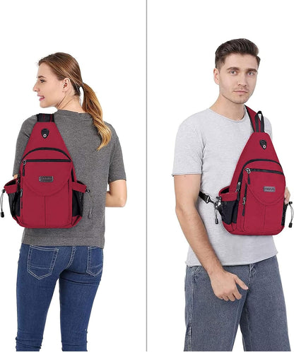 MOSISO Sling Backpack,Canvas Crossbody Hiking Daypack Bag with Anti-theft Pocket, Red