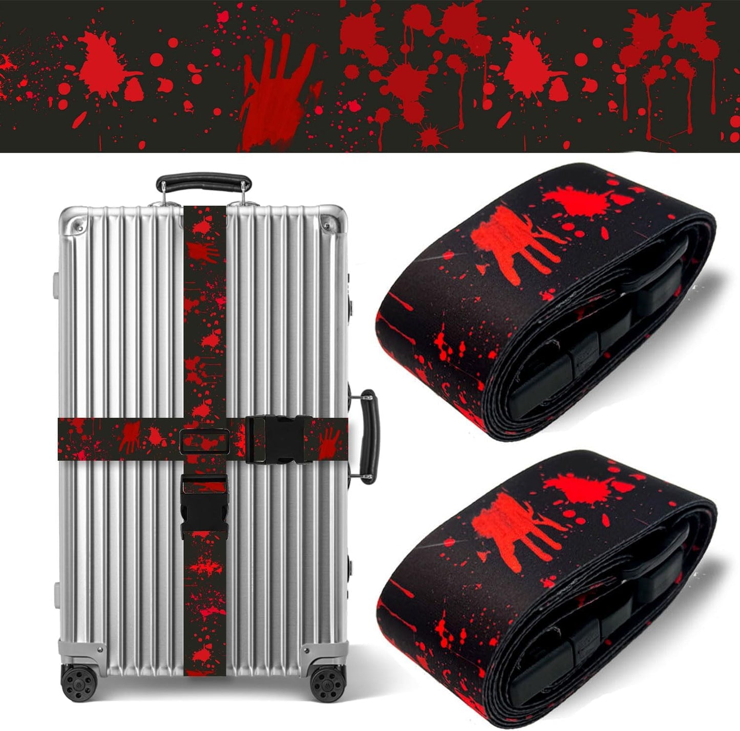 Horror Luggage Straps for Suitcases TSA Approved, Luggage Identifiers for Suitcase, Adjustable Suitcase Strap for Baggage Security with Cute Patten, Travel Necessary Accessories (2 Pack)